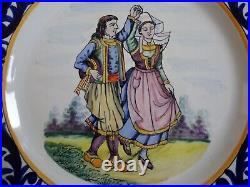 Vintage One Plate French Faience Henriot Quimper Dancing Breton