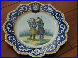 Vintage One Plate French Faience Henriot Quimper Musicians Breton