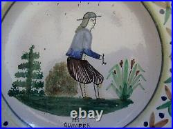 Vintage Pair Plate French Faience Hb Quimper 19 Th Century