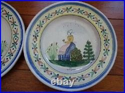 Vintage Pair Plate French Faience Hb Quimper 19 Th Century