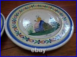 Vintage Pair Plate French Faience Hb Quimper 19 Th Century