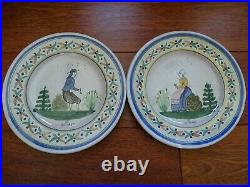 Vintage Pair Plate French Faience Hb Quimper 19 Th Century