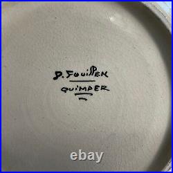 Vintage Paul Fouillen Quimper Faience 2 Handled Platter Tray Signed Circa 1928