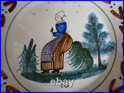 Vintage Plate French Faience Hb Quimper 19 Th Century