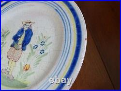 Vintage Plate French Faience Hb Quimper 19 Th Century