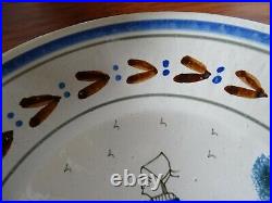 Vintage Plate French Faience Hb Quimper 19 Th Century