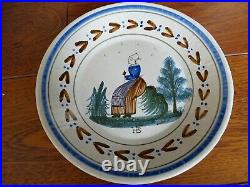 Vintage Plate French Faience Hb Quimper 19 Th Century