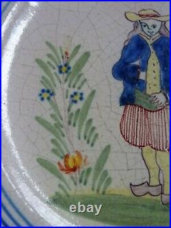 Vintage Plate French Faience Hb Quimper 19 Th Century