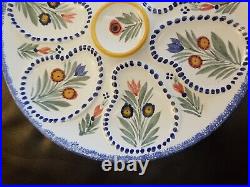 Vintage Quimper French Faience Oyster Plate Signed