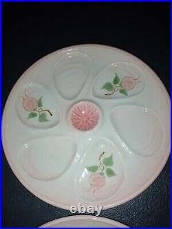 Vintage Salins les Bains pink Set of 6 Oyster Plates France Faience Majolica