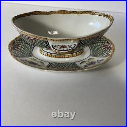 Vintage Sarreguemines Montmorency Faience Tin Pottery Sauce Boat, 9.5