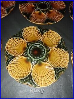 Vintage Sarreguemines Set of 6 Oyster Plates French Faience Majolica