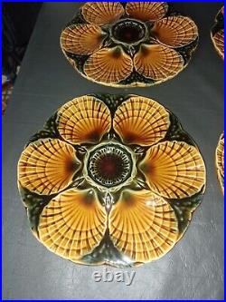 Vintage Sarreguemines Set of 6 Oyster Plates French Faience Majolica