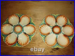 Vintage Sarreguemines amazing Set 2 Oyster Plates French Faience Majolica