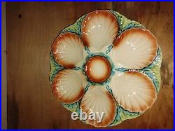 Vintage Sarreguemines amazing Set 2 Oyster Plates French Faience Majolica