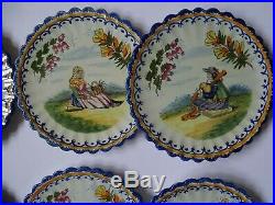 Vintage Service Dessert 8 Plates And Dish French Faience Henriot Quimper