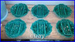 Vintage Set of 6 asparagus Plates green French Vallauris Faience Majolica