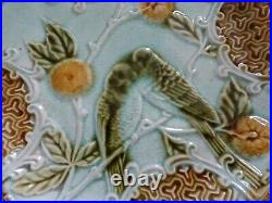 Vintage Six Dessert Plates French Faience Majolica Birds