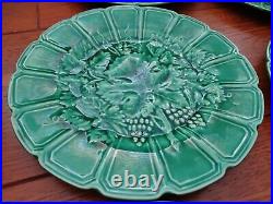 Vintage Six Dessert Plates French Faience Majolica Green Sarreguemines