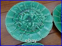 Vintage Six Dessert Plates French Faience Majolica Green Sarreguemines