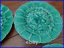 Vintage Six Dessert Plates French Faience Majolica Green Sarreguemines