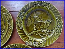 Vintage Three Dessert Plates French Faience Majolica Sarreguemines Bird