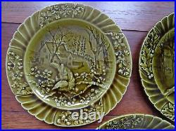 Vintage Three Dessert Plates French Faience Majolica Sarreguemines Bird