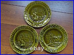 Vintage Three Dessert Plates French Faience Majolica Sarreguemines Bird