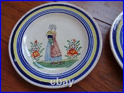 Vintage Three Plates French Faience Hb Quimper 19 Th Century