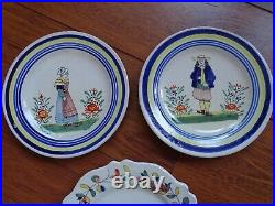 Vintage Three Plates French Faience Malicorne 19 Th Century