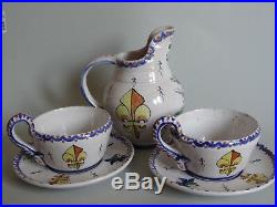 Vintage Two Cups And Milk French Faience Alcide Chaumeil 19 Th Century