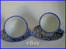Vintage Two Cups Coffe And Saucer French Faience Henriot Quimper