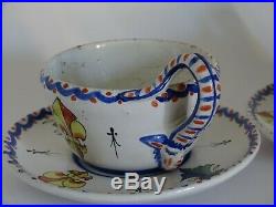 Vintage Two Cups French Faience Alcide Chaumeil 19 Th Century