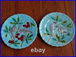 Vintage Two Dessert Plate French Faience Majolica Sarreguemines Bird