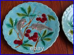 Vintage Two Dessert Plate French Faience Majolica Sarreguemines Bird