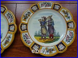 Vintage Two Plates French Faience Henriot Quimper Dancing And Musicians Breton