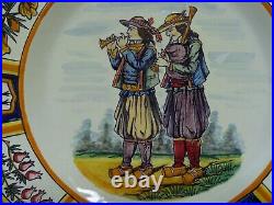 Vintage Two Plates French Faience Henriot Quimper Dancing And Musicians Breton