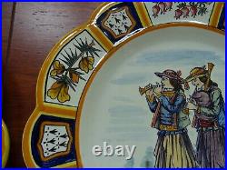Vintage Two Plates French Faience Henriot Quimper Dancing And Musicians Breton