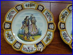 Vintage Two Plates French Faience Henriot Quimper Dancing And Musicians Breton