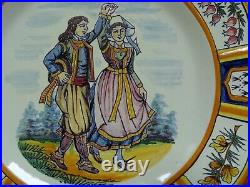 Vintage Two Plates French Faience Henriot Quimper Dancing And Musicians Breton