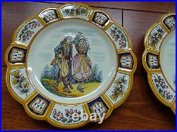 Vintage Two Plates French Faience Henriot Quimper Dancing And Musicians Breton