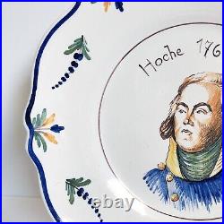 Vintage antique faience pottery General Hoche portrait cabinet plate France