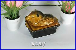 Vintage french boar pate baking form faience 1970 animal