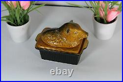 Vintage french boar pate baking form faience 1970 animal