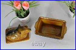 Vintage french boar pate baking form faience 1970 animal