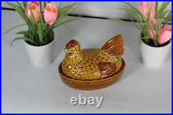 Vintage french chicken pate baking form faience 1970 animal