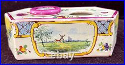Windmill Scene Antique French Faience Sceaux Ceramic Inkwell YY599