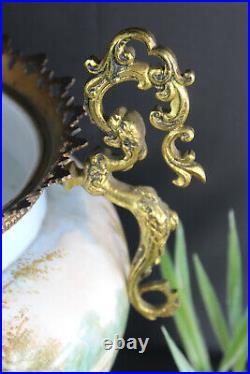 XL French hand paint planter faience cherub romantic decor bronze dragon frame