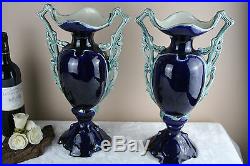 XL antique french PAIR faience pottery Vases 1930