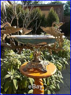 XXL french Faience porcelain Centerpiece coupe bowl birds Satyr heads Rare